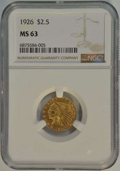 Very Choice BU 1926 US $2.50 Indian Gold Piece. NGC MS63