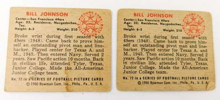 2 Bowman Gum 1950 Football Cards