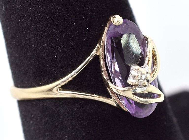 Sentimental 10K Yellow Gold Amethyst and Diamond Gemstone Ring
