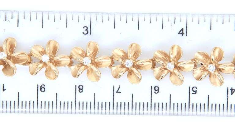 14kt Yellow gold diamond accent Plumeria bracelet