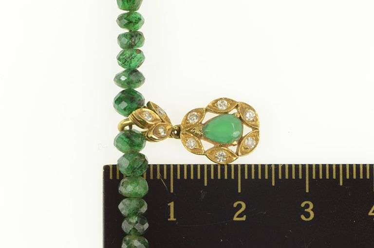 18K Yellow Gold Chrysoprase Diamond Green Tourmaline Beaded Necklace