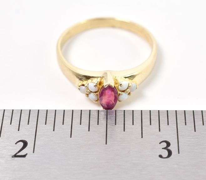 Dazzling 14K Yellow Gold Ruby and Opal Gemstone Ring
