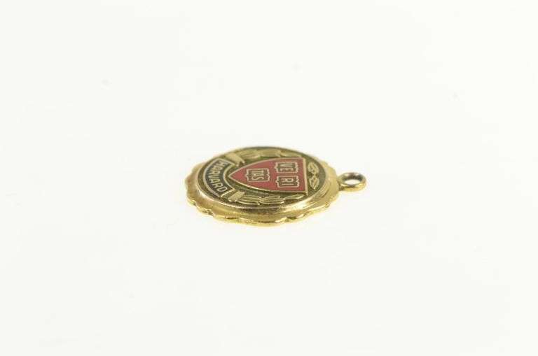 10K Yellow Gold Harvard University Enamel Crest Charm/Pendant