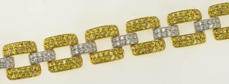 18K Yellow Gold 12.45 Ctw Citrine Diamond Pave Bar Chain Bracelet