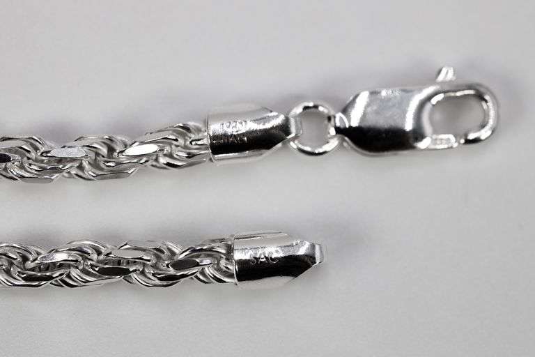 Sterling Silver Diamond-Cut Rope Chain 3.7mm Solid 925 Italy New Bracelet 7"