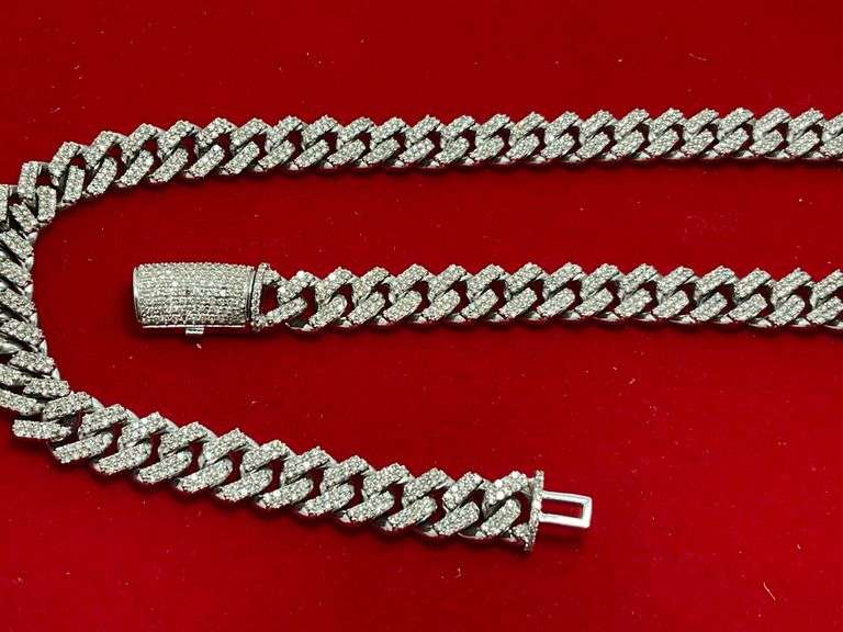 CERTIFIED 14K WHITE GOLD CUBAN LINK CHAIN WITH 26.50 CARATS OF DIAMONDS