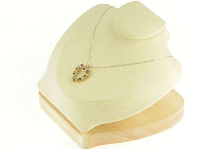 14K Yellow Gold White & Blue Sapphire Classic Heart Pendant