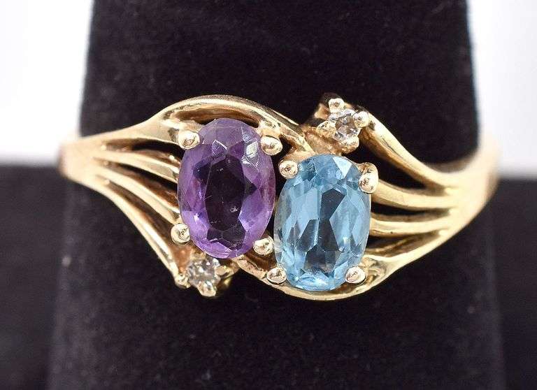 Saintly 14K Yellow Gold Amethyst and Topaz Gemstone Ring
