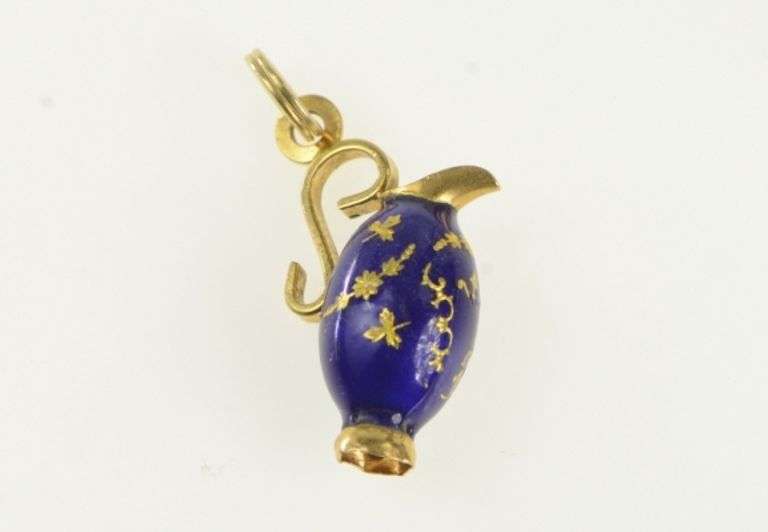 18K Yellow Gold 3D Cloisonne Enamel Vase Pitcher Charm/Pendant