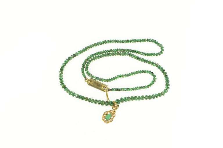 18K Yellow Gold Chrysoprase Diamond Green Tourmaline Beaded Necklace