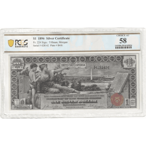 $1 1896 SC FR. 224 EDUCATIONAL HISTORY EDUCATING YOUTH PCGS BN CHOICE AU 58