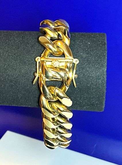 Huge 123.7 Gram 14 Kt Gold Plate Curb Link Bracelet