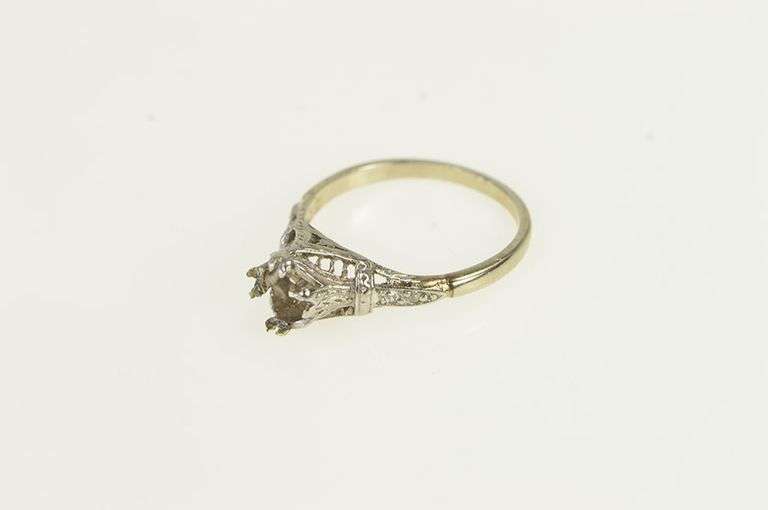 14K Yellow Gold Art Deco Filigree Engagement Setting Ring