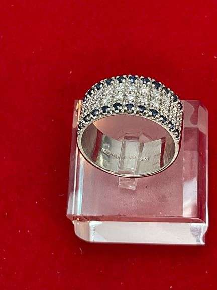 CERTIFIED NEW 14K WHITE GOLD DIAMOND AND SAPPHIRE BAND