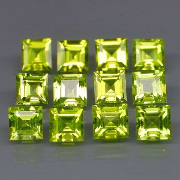 Princess cut Unheated! 4.59ct Peridot set