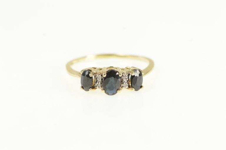 10K Yellow Gold Vintage Sapphire Diamond Engagement Ring
