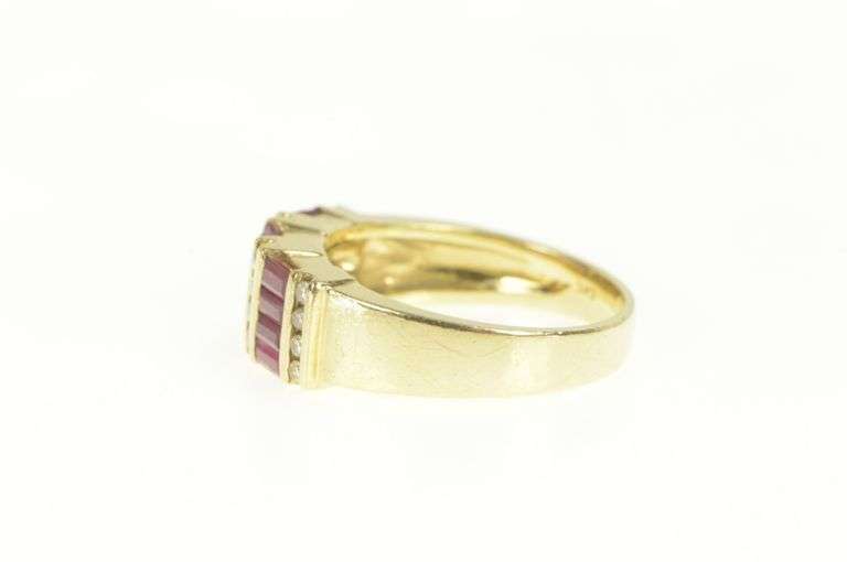 14K Yellow Gold 1.76 Ctw Baguette Ruby Diamond Statement Band Ring