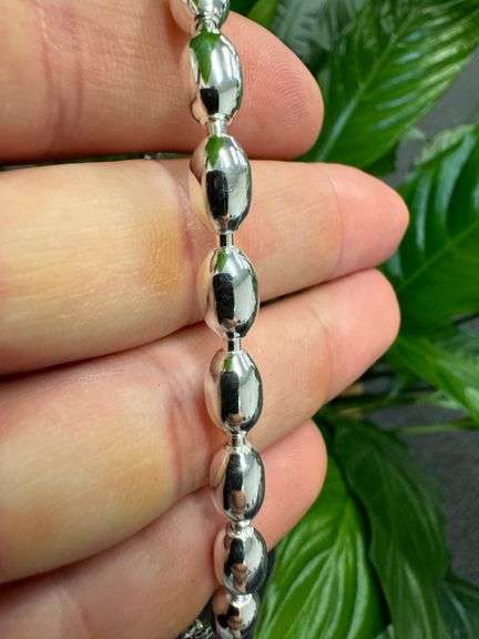 Sterling Silver Italian Oval Ball Bead Chain 6mm 925 Italy Rice Necklace 20"