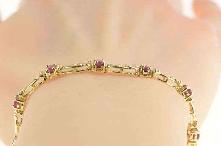 14K Yellow Gold 2.70 Ctw Ruby Diamond Accent Classic Tennis Bracelet