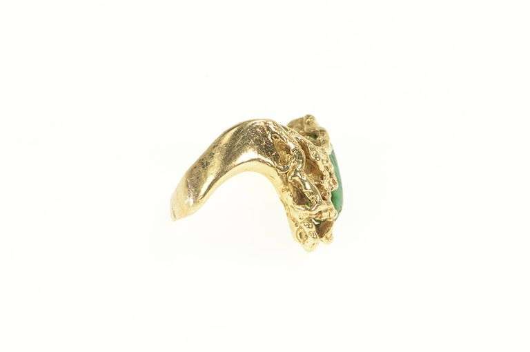 14K Yellow Gold 1960's Emerald Abstract Tree Branch Root Ring