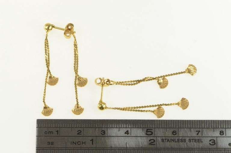 18K Yellow Gold Scallop Sea Shell Ocean Beach Motif Earrings