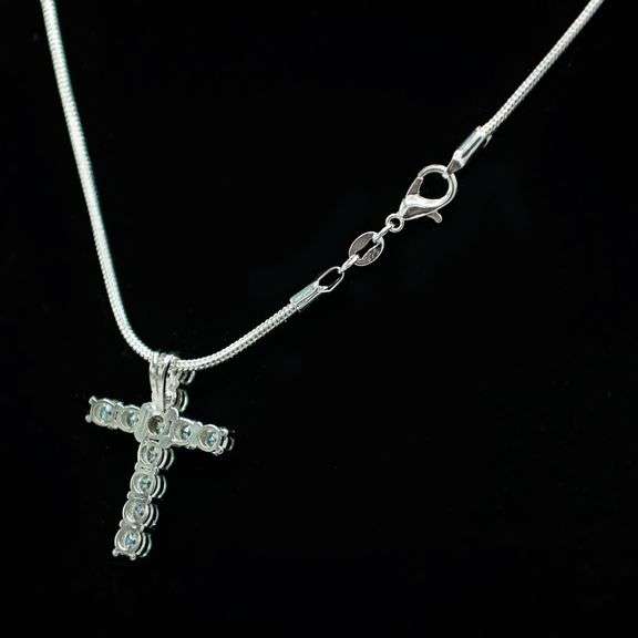 14 Kt White Gold Plated White Fire Moissaite Cross Pendant