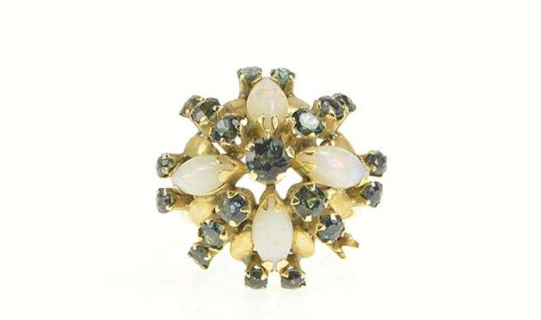 14K Yellow Gold Retro Syn. Opal Sapphire Domed Cocktail Ring