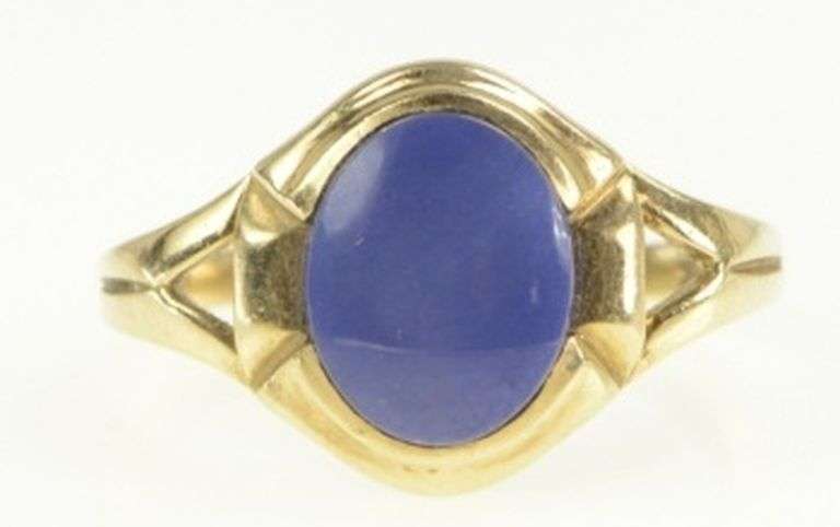10K Yellow Gold Retro Synthetic Blue Star Sapphire Ring