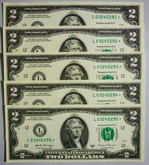 (5) Superb Crisp 2017A $2 Star Notes San Francisco-Consecutive!