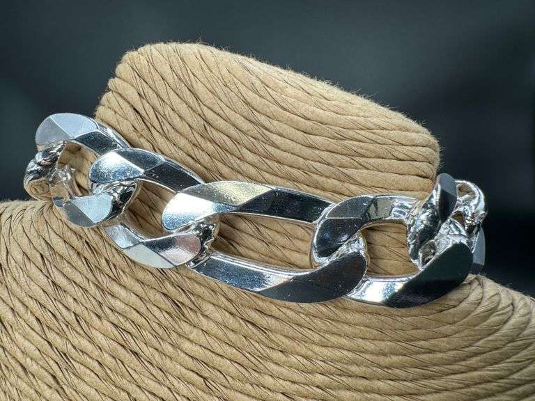 Men's 18mm Solid .925 Sterling Silver Flat Figaro Chain Link Italy Bracelet 9" inch