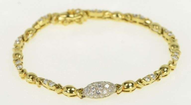 18K Yellow Gold 1.40 Ctw Diamond Link Vintage Tennis Bracelet