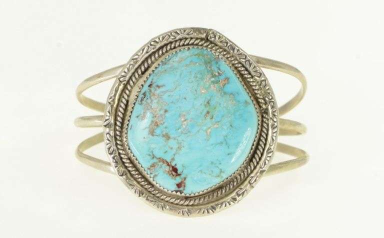 Sterling Silver Southwestern Turquoise Ornate Cuff Bracelet