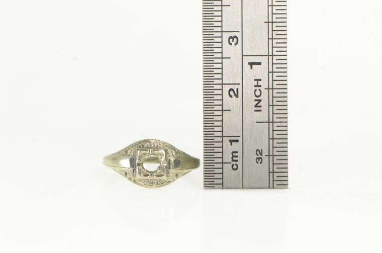 18K White Gold Art Deco Filigree Engagement Setting Ring