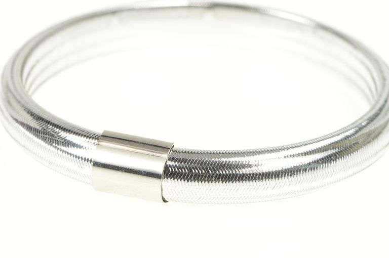 14K White Gold 10.4mm Wide Woven Banded Mesh Bangle Bracelet