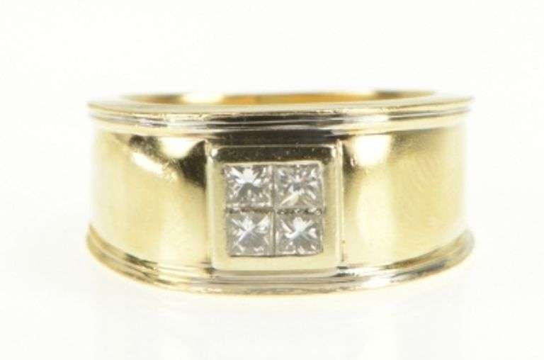 14K Yellow Gold 0.40 Ctw Princess Cluster Squared Band Ring