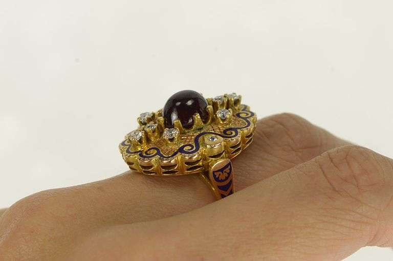 14K Yellow Gold 4.25 Ctw Syn. Ruby Diamond Enamel Ring