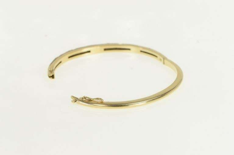 14K Yellow Gold 0.38 Ctw Diamond Enamel Ornate Bangle Bracelet