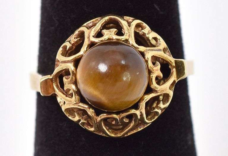 Heart Warming 14K Yellow Gold Tiger's Eye Gemstone Ring