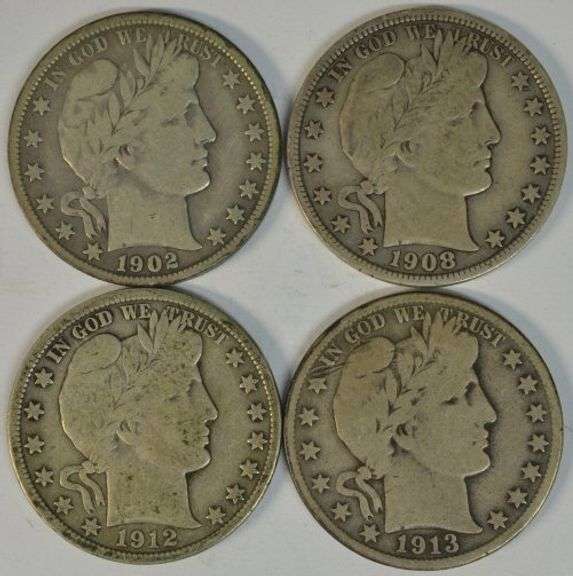 4 Nicer Barber Half Dollars from 1902, 1908-D, 1912, & 1913-D