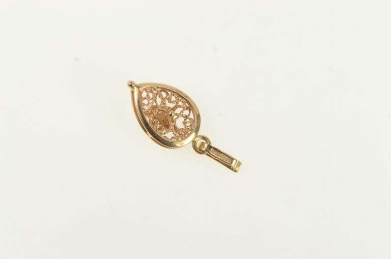 14K Rose Gold Puffy Floral Filigree Tear Drop Vintage Pendant
