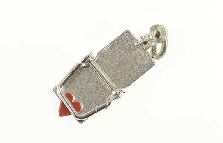 Sterling Silver Heart Red Enamel Mouse Trap Cute Retro Charm/Pendant
