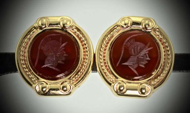 Stately 14K Earrings with Carnelian Intaglios