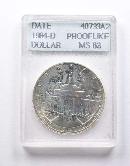 MS68 PL 1984-D Olympic Commemorative Dollar Accugrade Collectible Slab