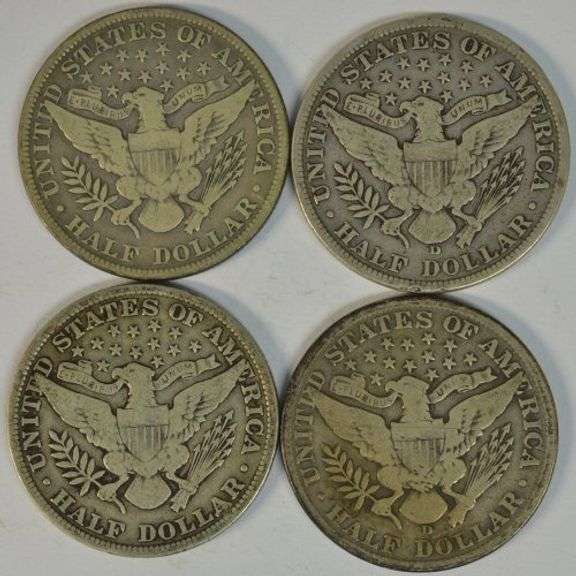 4 Nicer Barber Half Dollars from 1902, 1908-D, 1912, & 1913-D