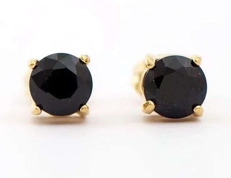 18 Kt Yellow Gold Plate 2.25 Ctw Natural Black Sapphire Earrings