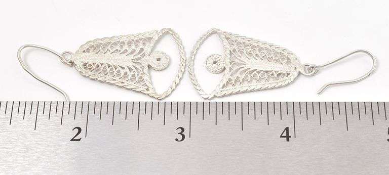 Cute Sterling Silver Filigree Bell Dangle Earrings