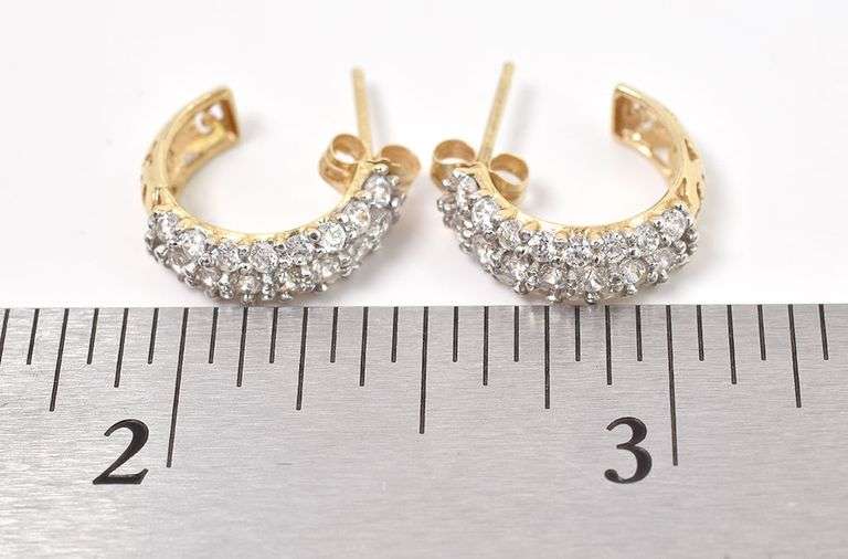 Alluring 14K Yellow Gold CZ Gemstone Hoop Earrings