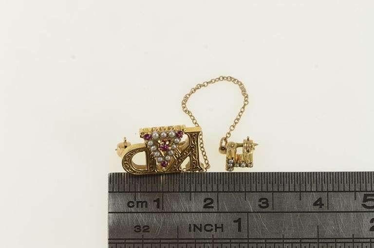 10K Yellow Gold Kappa Rho Delta Seed Pearl Victorian Charm/Pendant