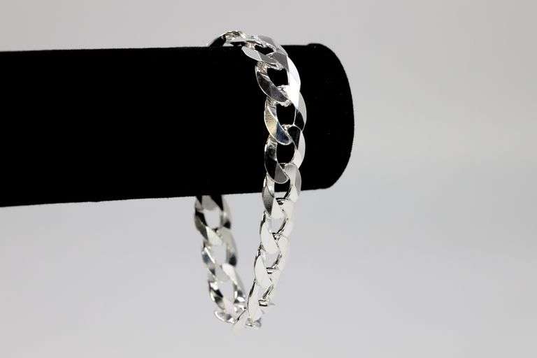 Men's 13mm Solid .925 Sterling Silver Flat Curb Chain Link Italy Bracelet 10" inch