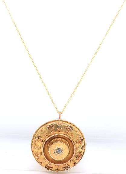 14kt Yellow gold mine cut diamond pendant on chain necklace